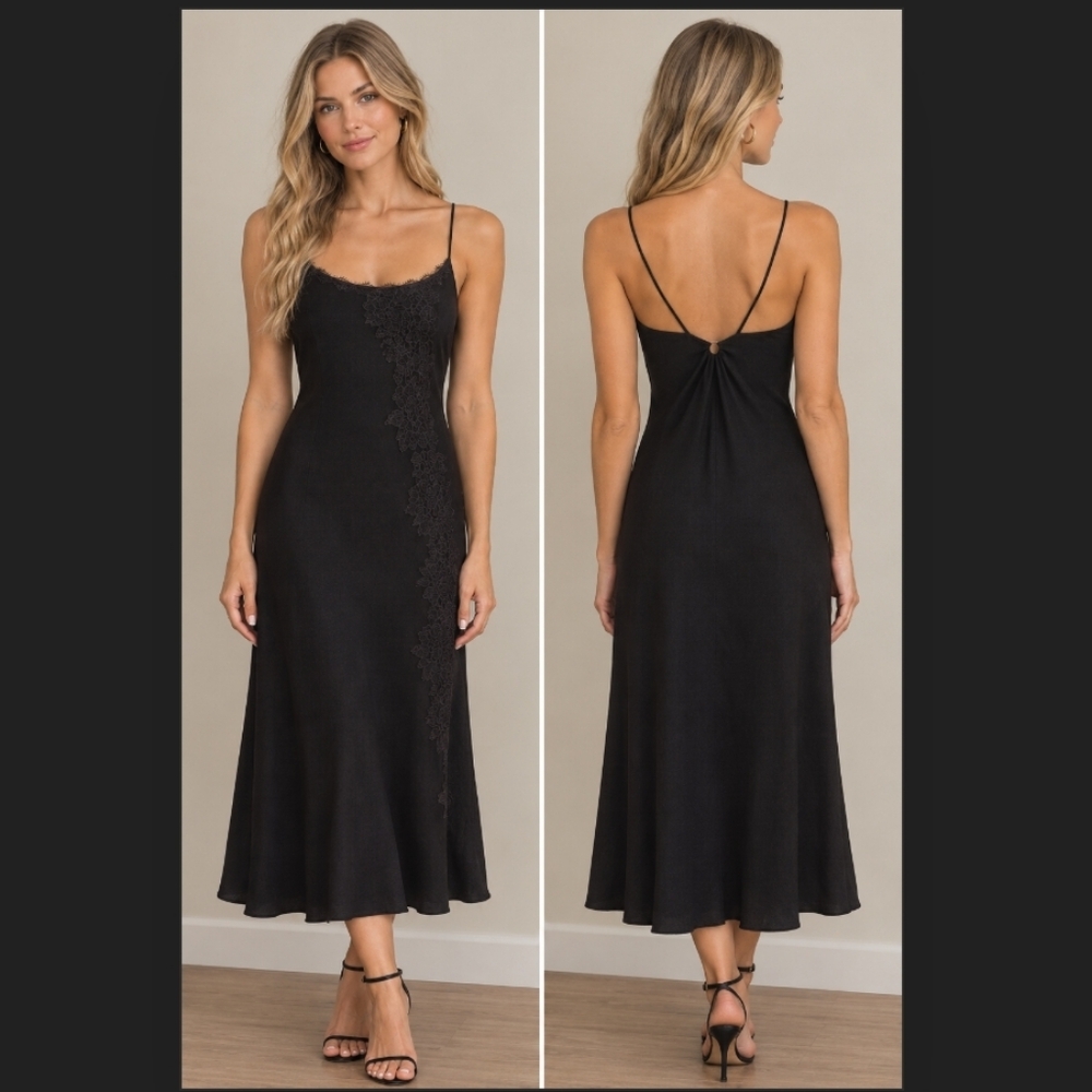 YAS SIZE XXL Elegant Black Lace Slip Dress